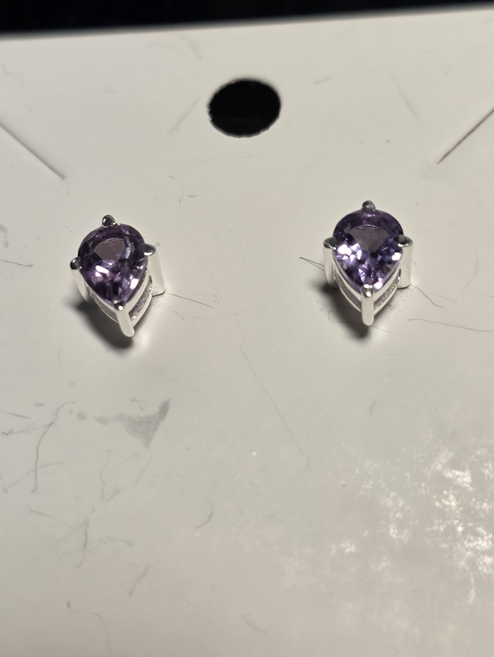 Sterling Silver Teardrop Amethyst Stud Earrings - Purple